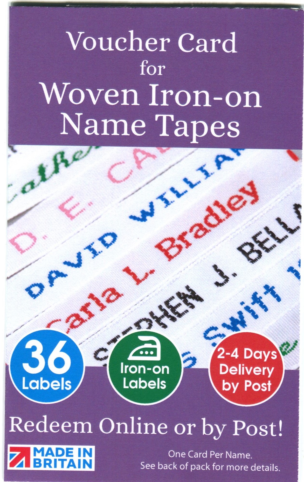 IRON-ON WOVEN NAME TAPE 36 LABELS 1 CARD NTIH/36