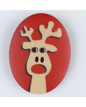 S OVAL WITH PRINTED REINDEER 23MM RED (12) 331012
