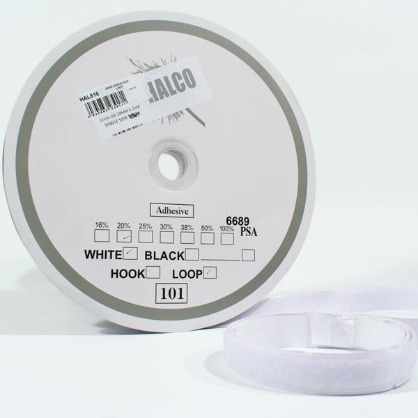 20MM STICK-ON SINGLE SIDE LOOP 25MTS WHITE