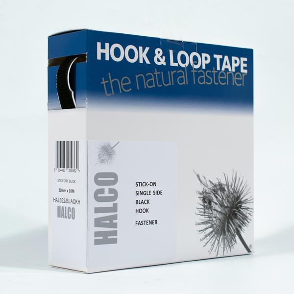 STICK ON TAPE SINGLE SIDE HOOK 20MM X 10MT BLACK