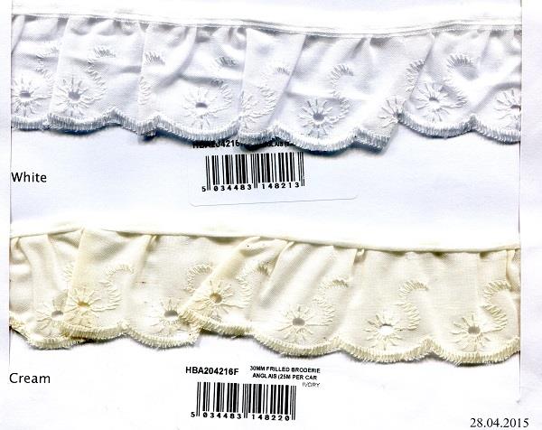 30MM FRILLED BRODERIE ANGLAIS 12.5M IVORY