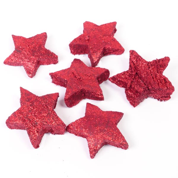 GLITTER COCO STARS RED APPROX 5CM 6PCS