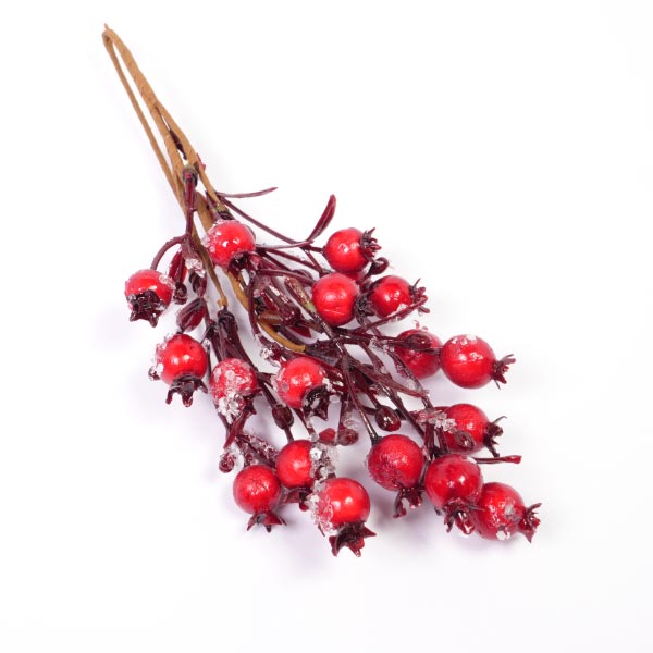 ROSEHIP TWIG WITH SNOW 34CM