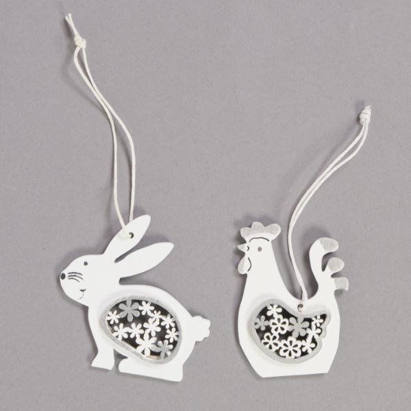 WHITE RABBIT/HENS SHAPES 2PCS