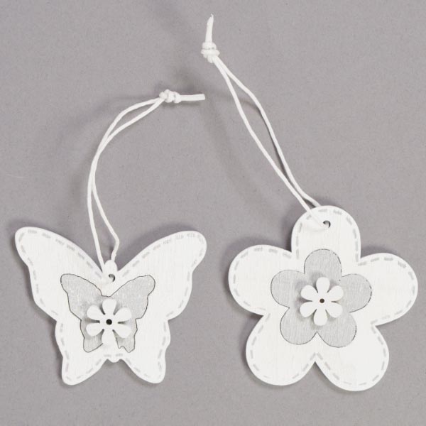 WHITE/GREY HEART/ FLOWER/BUTTERFLY 2PCS