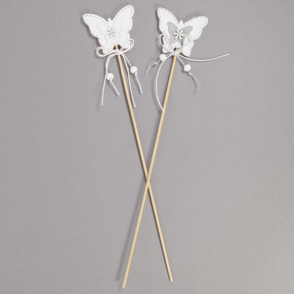 BUTTERFLIES ON STICKS WHITE 2PCS