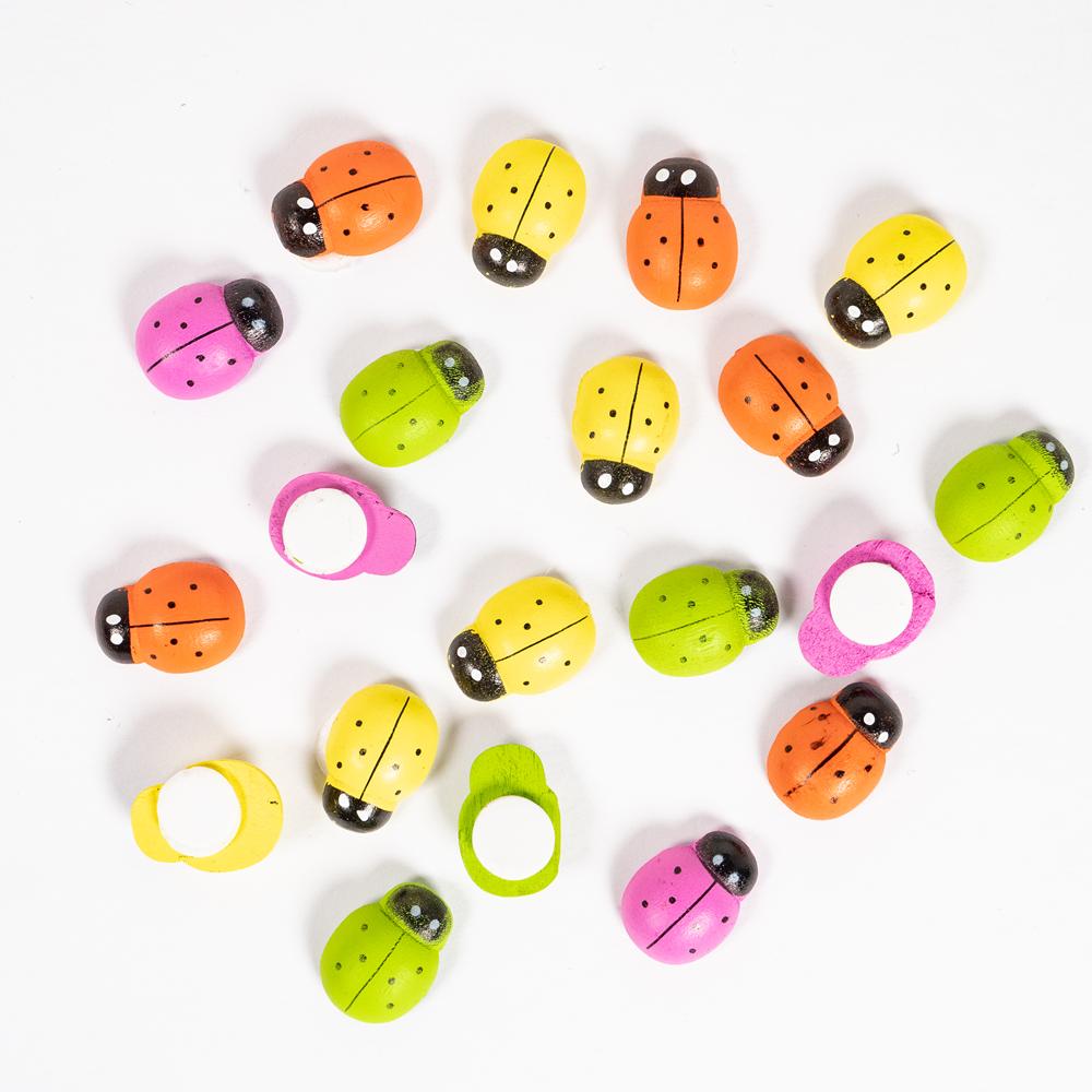 20MM LADYBIRDS WOOD ASST COLS 10PCS
