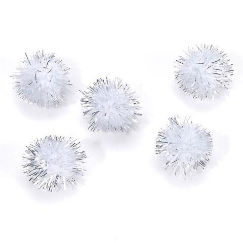 White/Silver Glitter Tinsel & Yarn Pom Poms 17-20mm Pack Of 100+