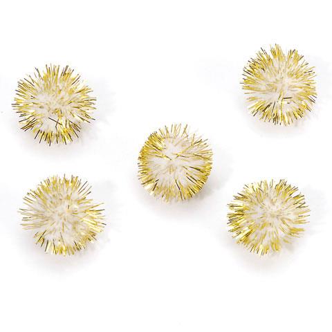 13MM TINSEL POM POMS 20PCS WHITE/YELLOW 22