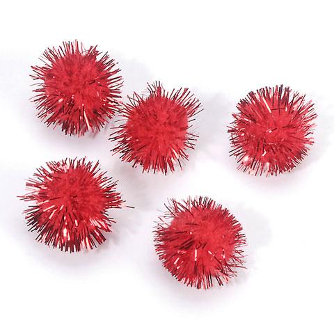 13MM TINSEL POM POMS 20PCS RED 30