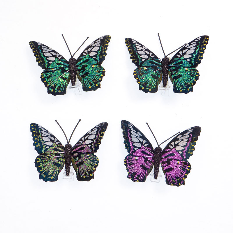 5CM SPARKLY BLACK ASSTD BUTTERFLIES - 4PCS