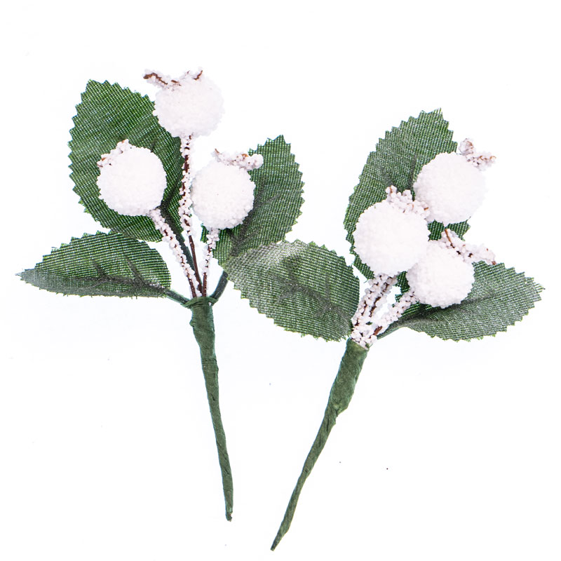 DECO FROSTED BERRIES WHITE 2 STEMS 191