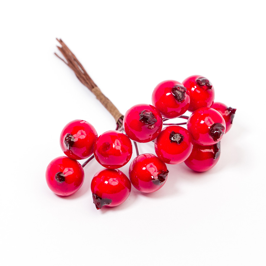 12 HEAD RED GLOSSY BERRY BUNCH