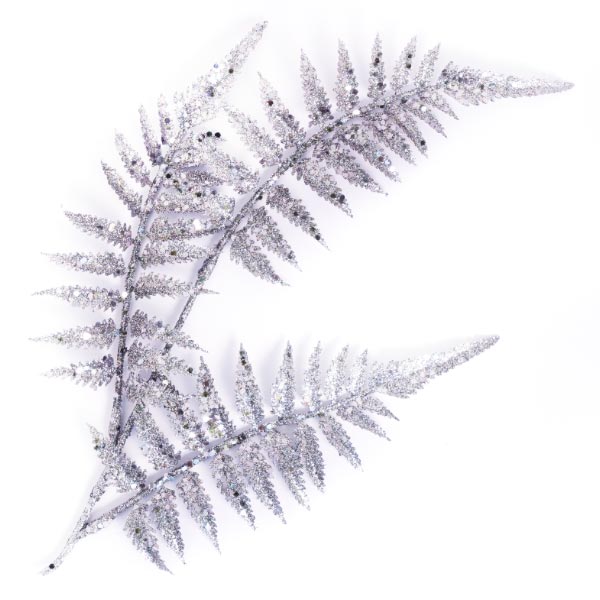 GLITTER FERN SPRAY PICK PEWTER