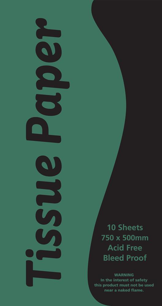 TISSUE PAPER 750 X 500MM 10 SHEETS DK GRN