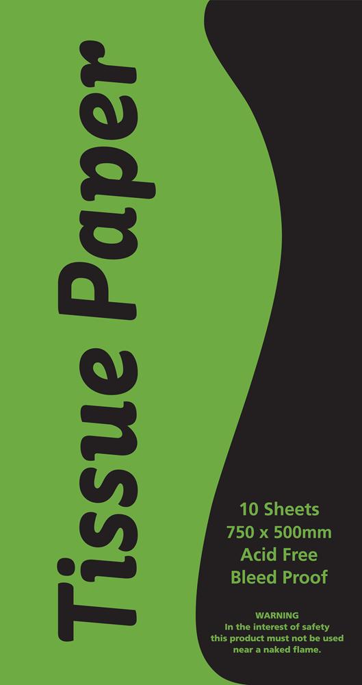 TISSUE PAPER 750 X 500MM 10 SHEETS LT GRN