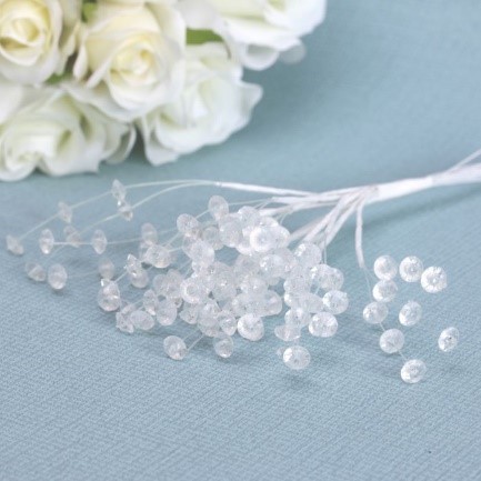 CLEAR DIAMANTE  SILVER WIRE STEMS 12PCS
