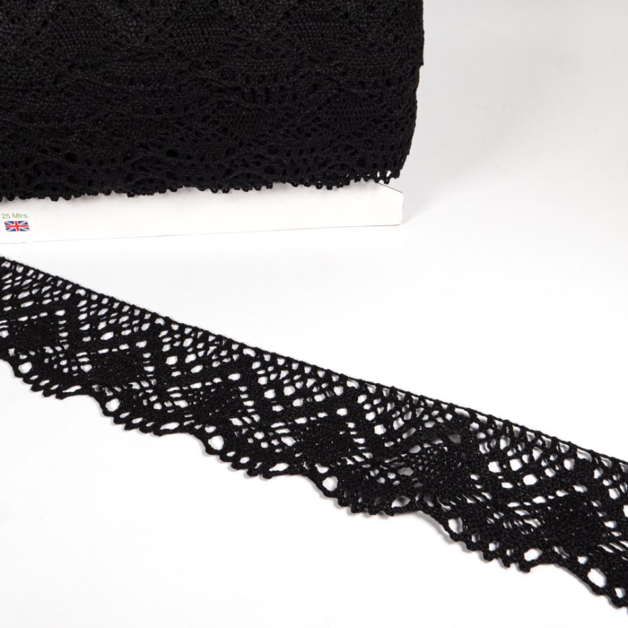 65MM COTTON MIX LACE(25 mtr cards) BLACK