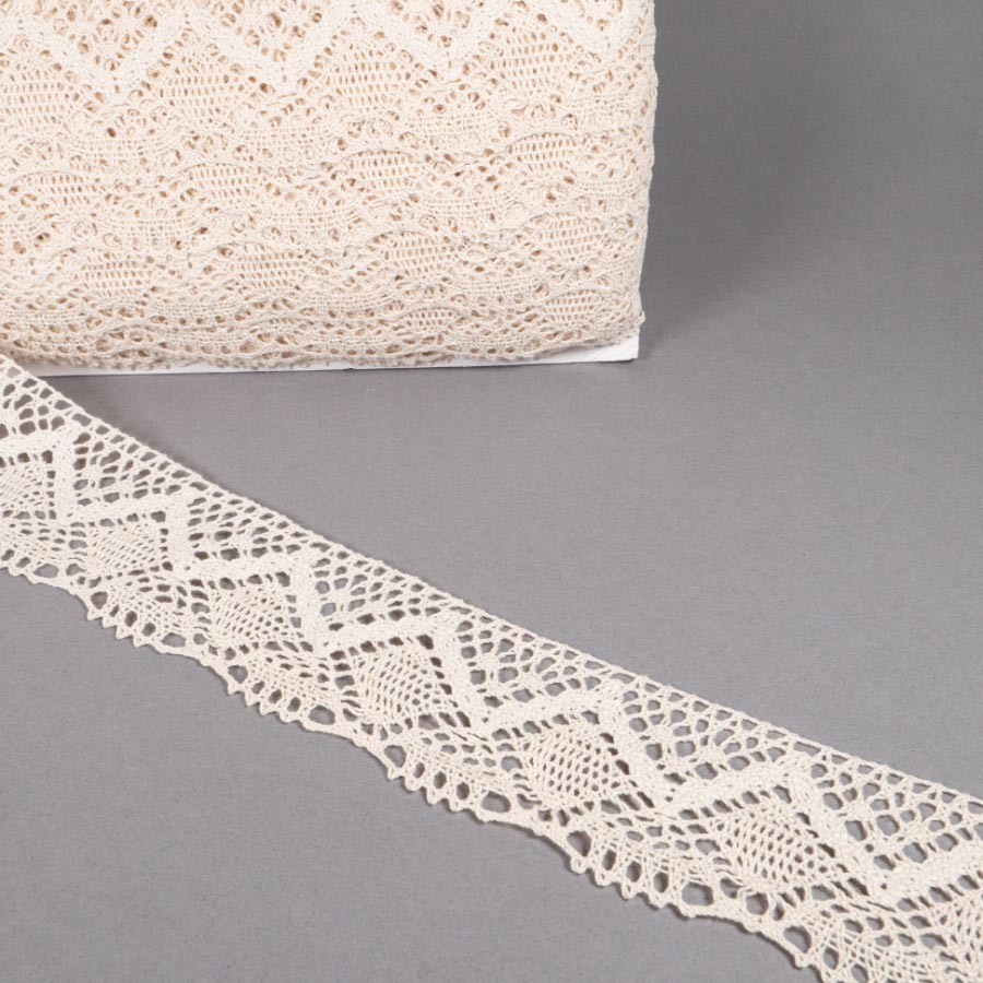 65MM COTTON MIX LACE(25 mtr cards) CREAM