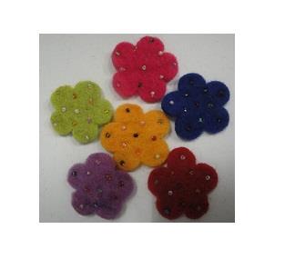 FELT 3.5CM FLOWER WITH BEADS 6PCS BRIGHT 2