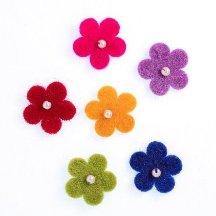 FELT 3CM MINI FLOWER WITH BEAD 6PCS BRIGHT 2