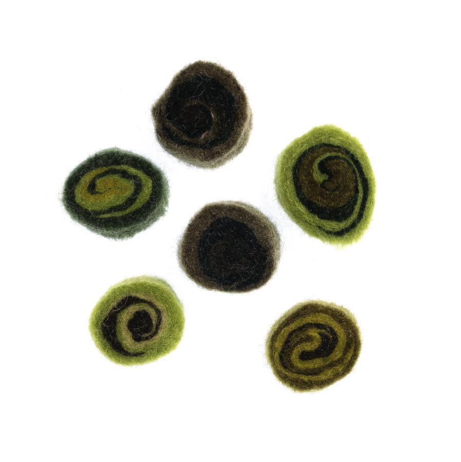 FELT FLAT SPIRAL 6PCS GREEN