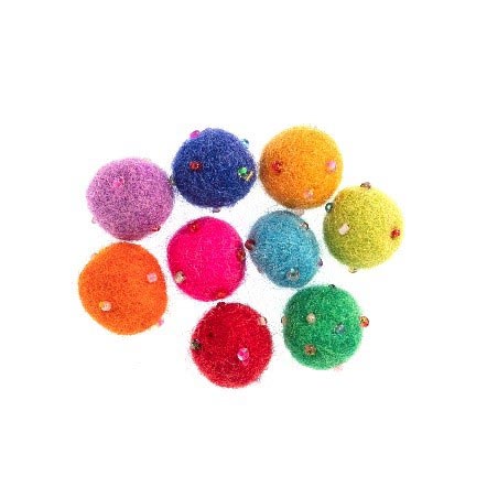 FELT 1.5CM BALL WITH BEADS 9PCS BRIGHT 2