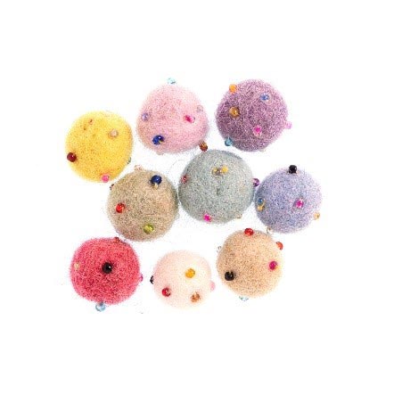FELT 1.5CM BALL WITH BEADS 9PCS PASTEL 2
