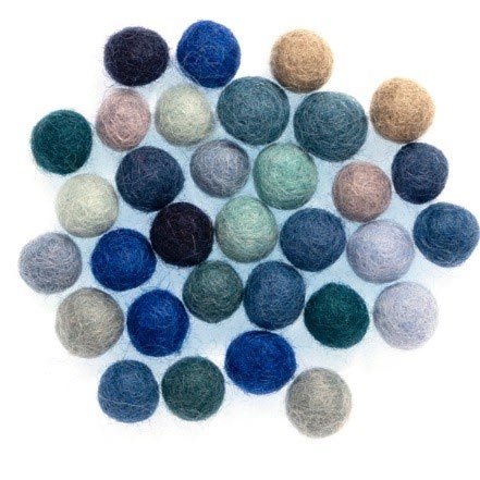 FELT SHAPES 1CM BALLS ASSTD 32PCS X 5 PKS BLUES