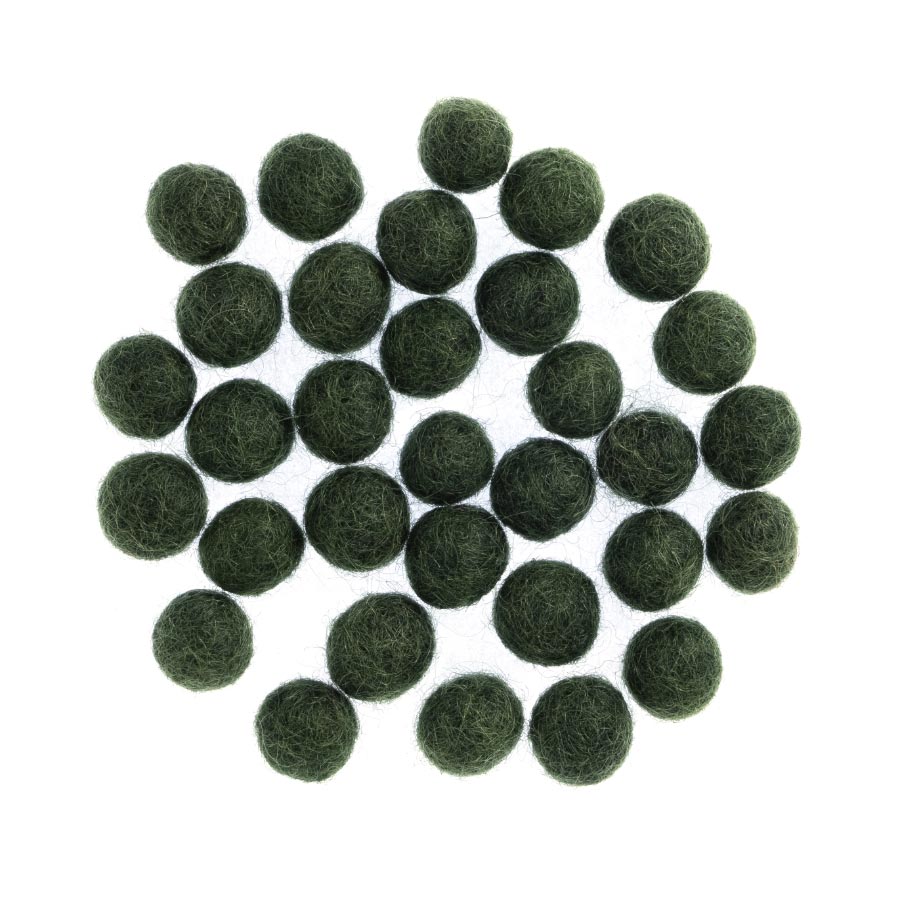 FELT SHAPES 1CM BALLS ASSTD 32PCS X 5 PKS XMAS GREEN