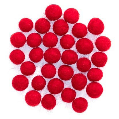 FELT SHAPES 1CM BALLS ASSTD 32PCS X 5 PKS XMAS RED