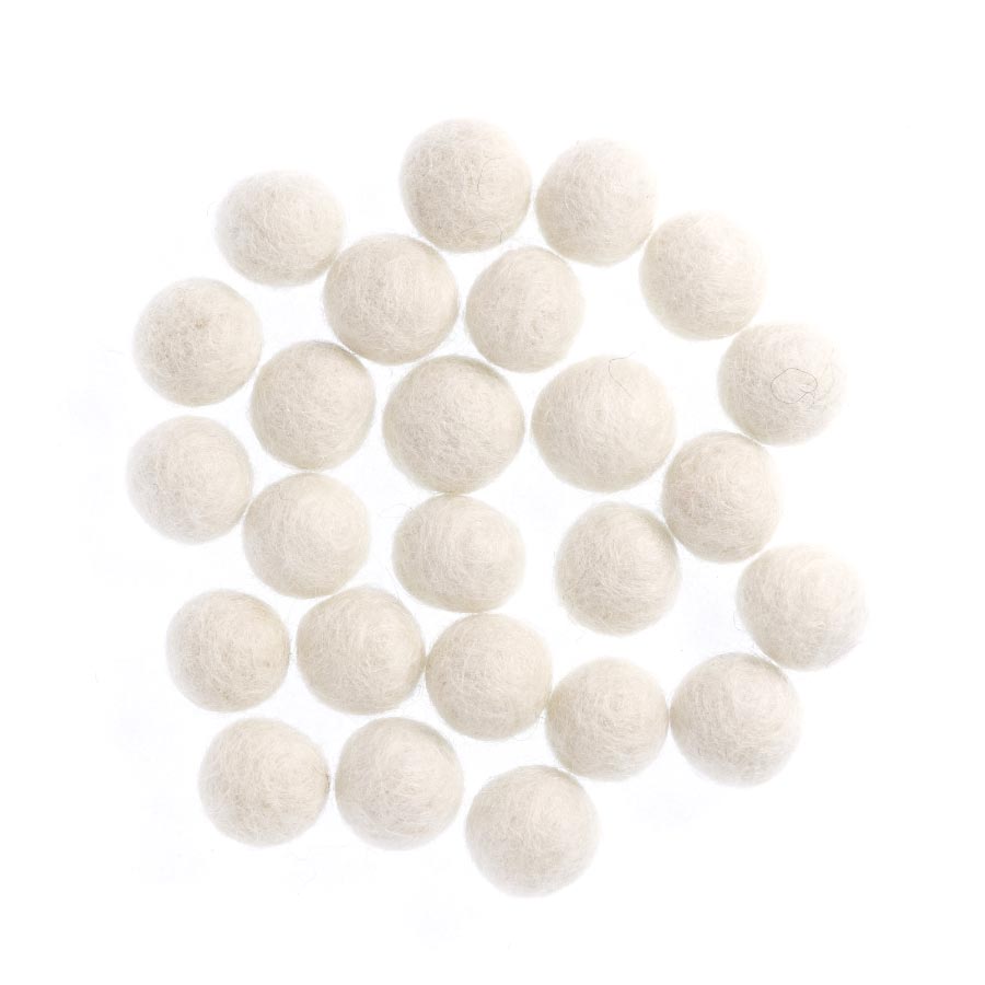 FELT SHAPES 1.5CM BALLS ASSTD 25PCS X 5 PK WHITE