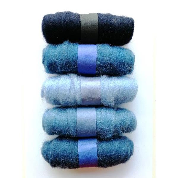 FELTING FIBRE WOOL ASSTD 20G 5 ROLLS BLUES