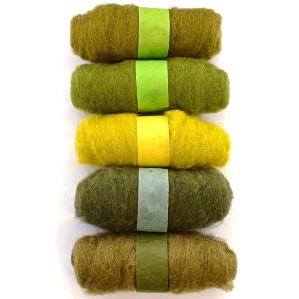 FELTING FIBRE WOOL ASSTD 20G 5 ROLLS GREENS 1