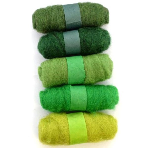 FELTING FIBRE WOOL ASSTD 20G 5 ROLLS GREENS 2