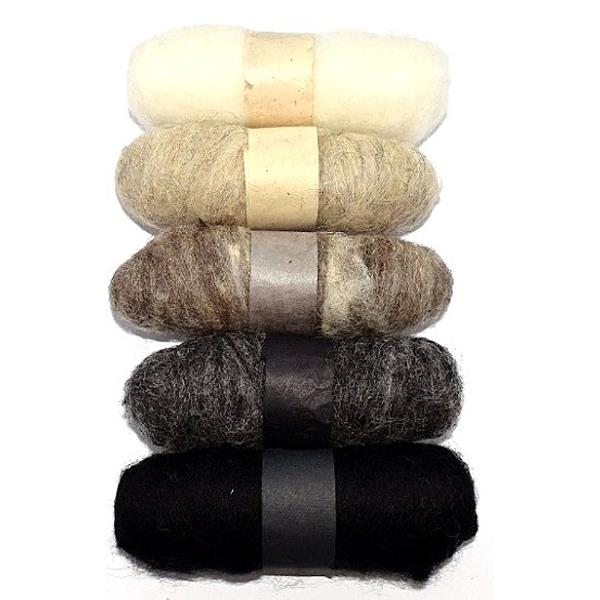FELTING FIBRE WOOL ASSTD 20G 5 ROLLS NATURAL
