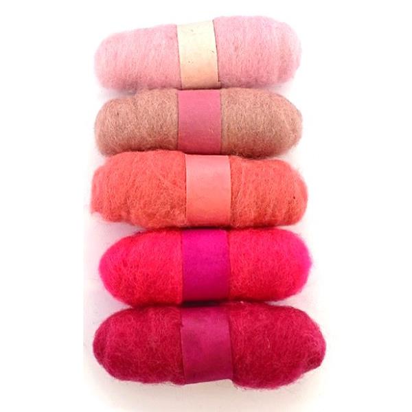 FELTING FIBRE WOOL ASSTD 20G 5 ROLLS PINKS