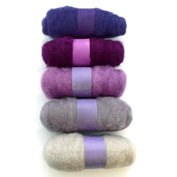 FELTING FIBRE WOOL ASSTD 20G 5 ROLLS PURPLES