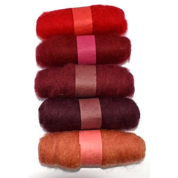 FELTING FIBRE WOOL ASSTD 20G 5 ROLLS REDS