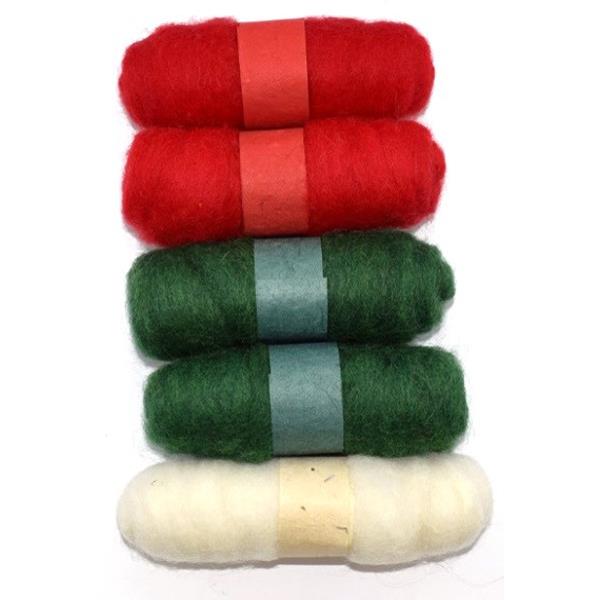 FELTING FIBRE WOOL ASSTD 20G 5 ROLLS XMAS