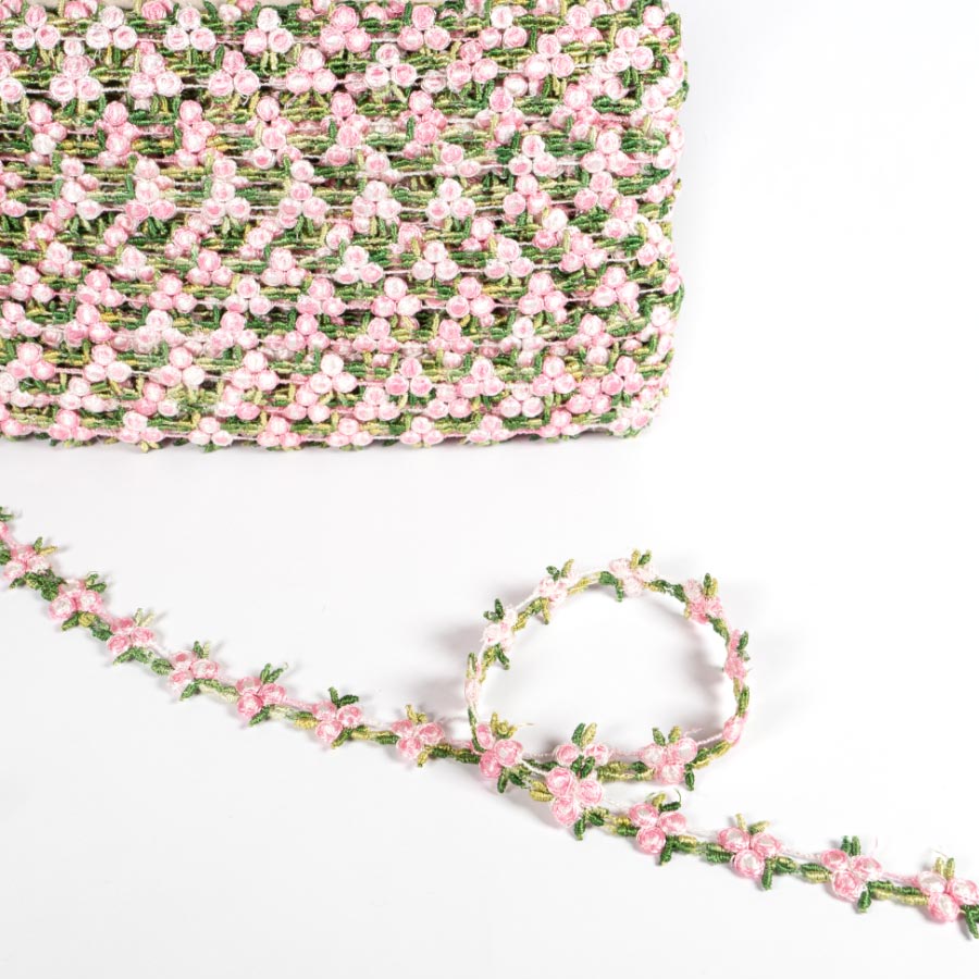 GUIPURE ROSEBUD TRIM PER MTR PINK/GREEN