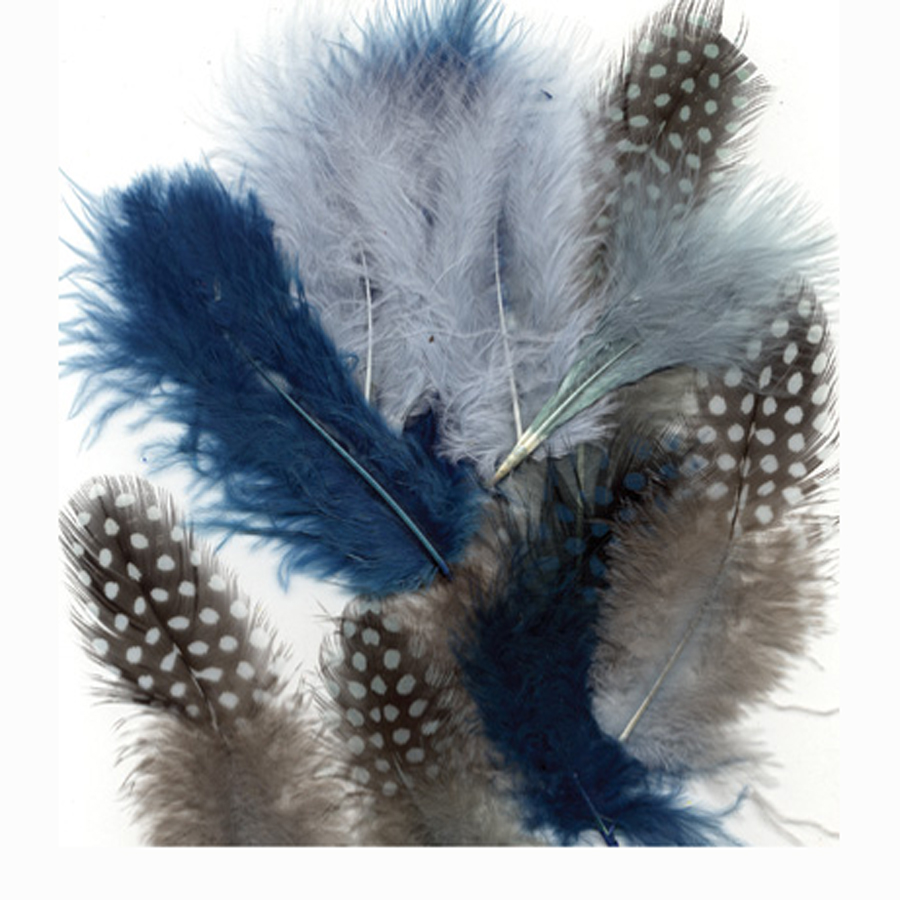 ASSTD FEATHERS 18PCS 2907 Greys/Blues