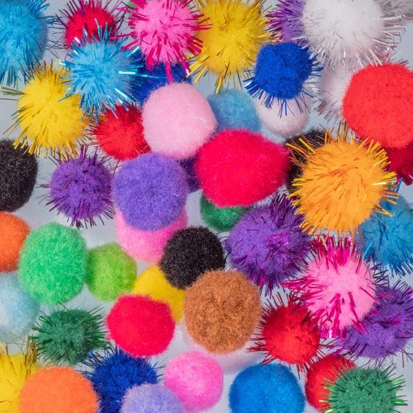 100 Pieces Arts Craft Pompoms Glitter Poms - Assorted Color (1.5cm With  Glitter Tinsel) 