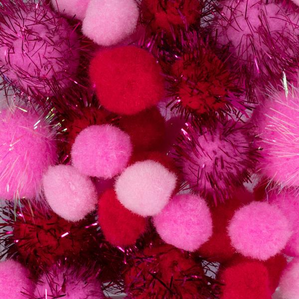 MIXED ASSTD GLITTER & PLAIN POM POMS 3304 Pink