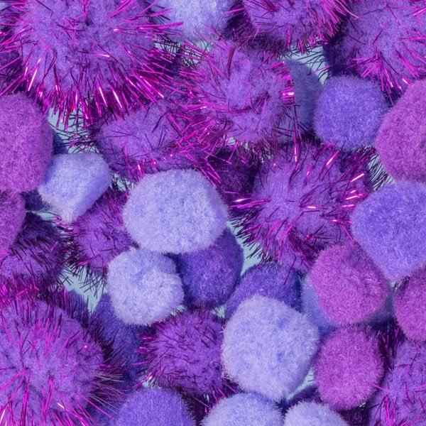 MIXED ASSTD GLITTER & PLAIN POM POMS 3306 Purple