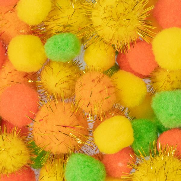 MIXED ASSTD GLITTER & PLAIN POM POMS 3305 Yellow