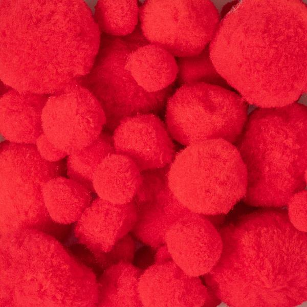 MIXED PLAIN POM POMS  50 PCS 3313 Red