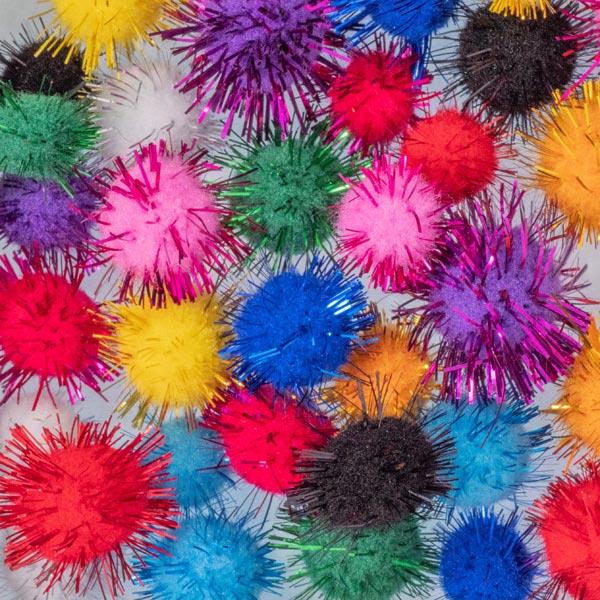 GLITTER ASSTD POM POMS 1.5CM, 2CM 3322 Glitter