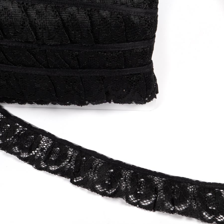 50MM FRILLED LACE - 25MTS BLACK