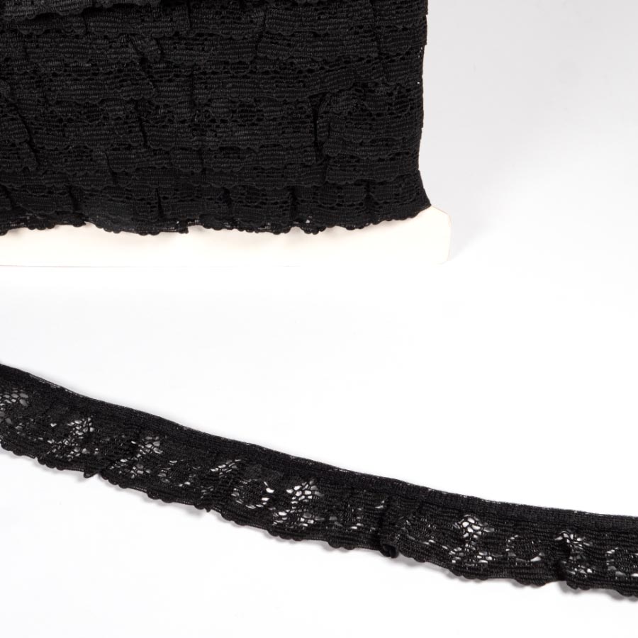 30mm Frilled Lace - 25mts BLACK